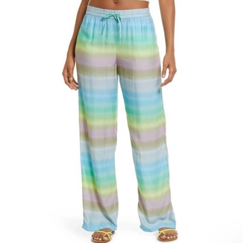 New BP Ombré Striped Drawstring Waist Leg Pants Blue Green Size XS